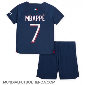 Camiseta Paris Saint-Germain Kylian Mbappe #7 Primera Equipación Replica 2023-24 para niños mangas cortas (+ Pantalones cortos)